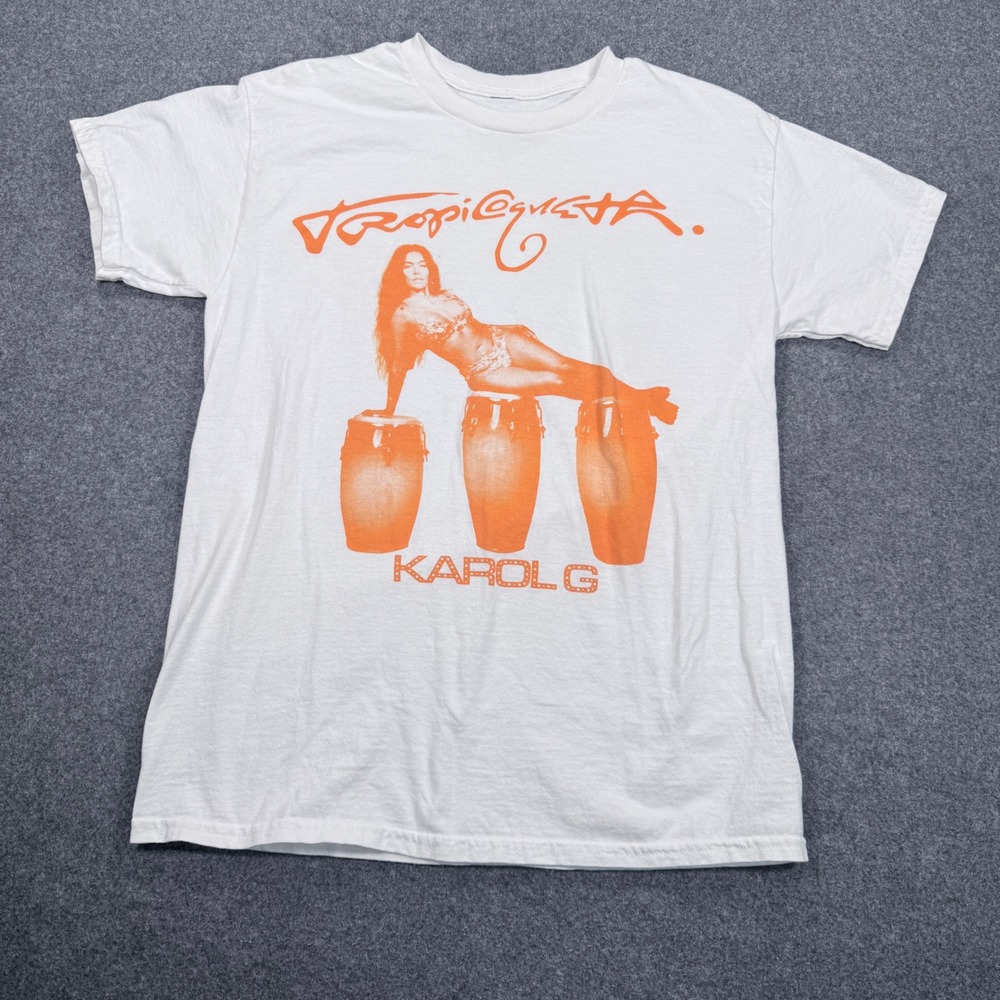 Karol G Bichota Official Merch White Tropicalia Graphic T-Shirt Small S